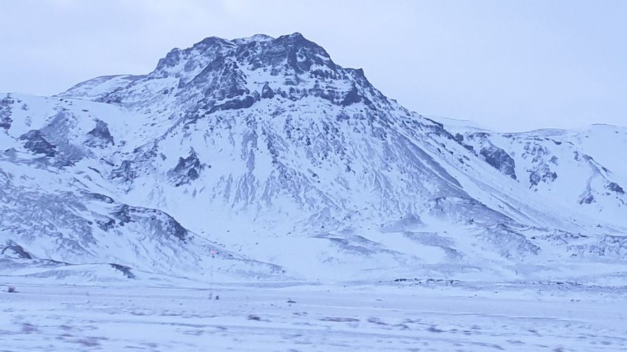Scenic view of snow covered mountains against sky