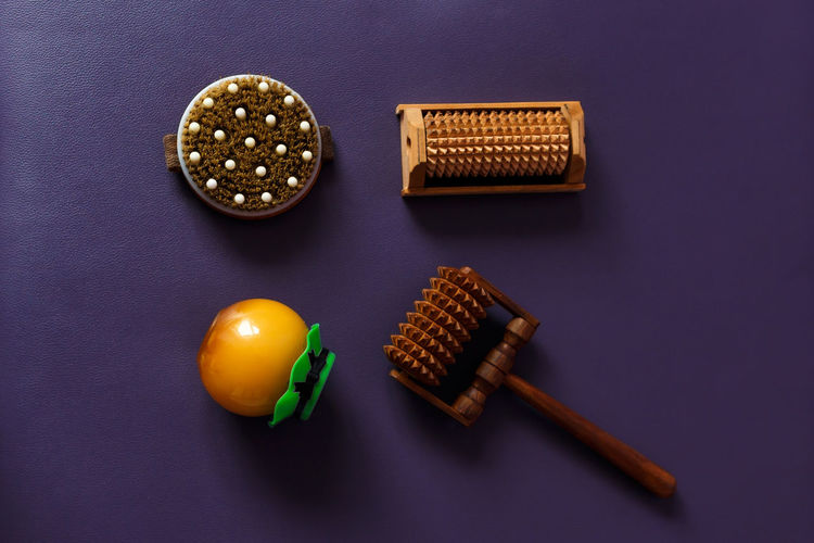 The therapeutic massage bamboo tool set of different spa equipment