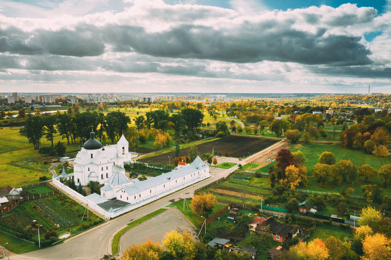 High angle view of cityscape against sky