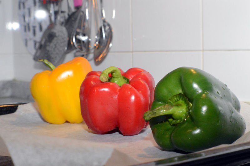 Close-up of bell peppers in plate