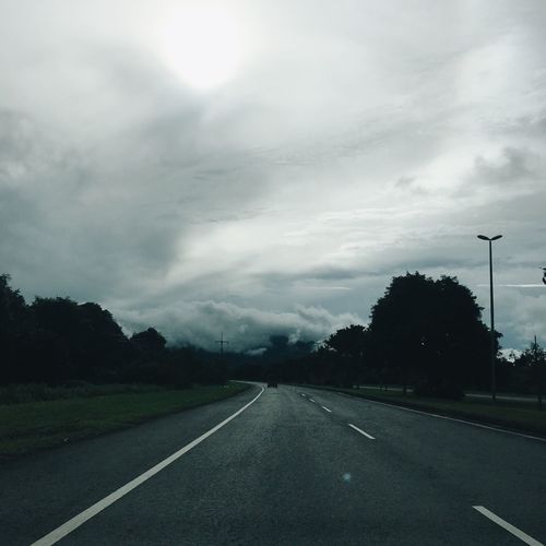 Empty road with trees in background