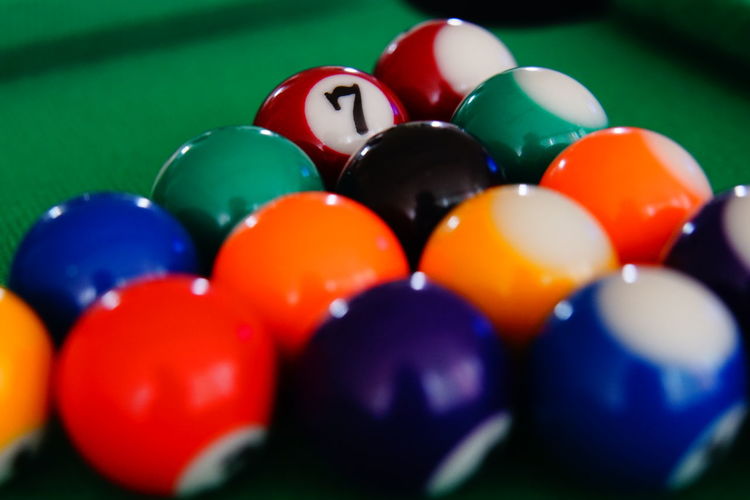 Close-up of multi colored pool balls