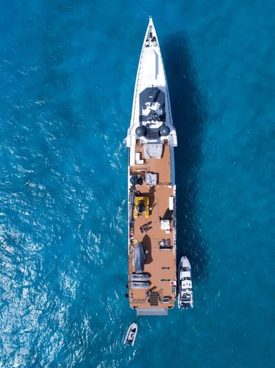 Directly above shot of yacht on blue sea
