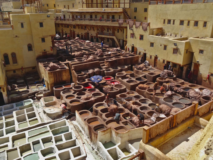 High angle view of buildings in city