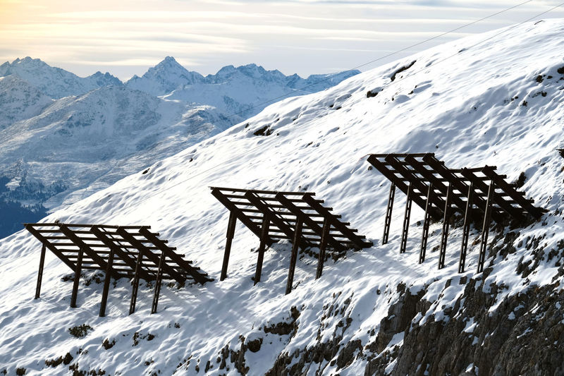 Avalanche control or defense in alps  the ski area. engineered solutions preventing major avalanches