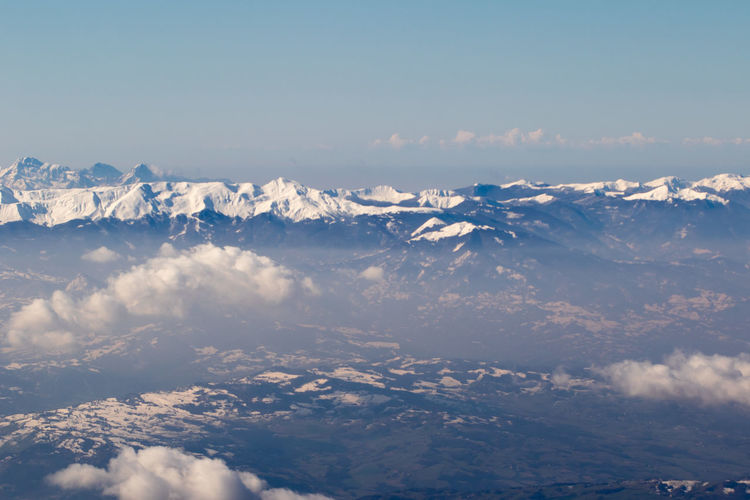 View of snow covered rocky mountains