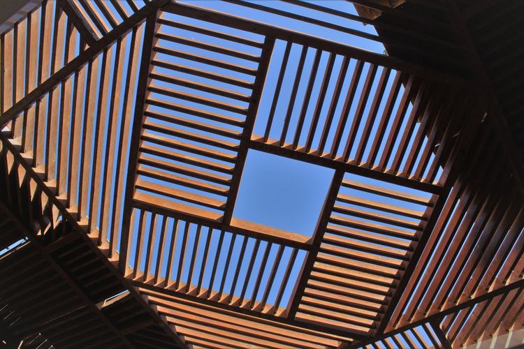 Low angle view of skylight in building