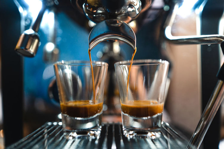 Close-up of coffee on espresso machine