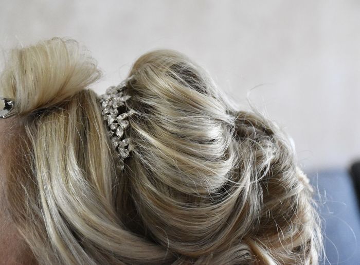 Blonde hair in an up do 
