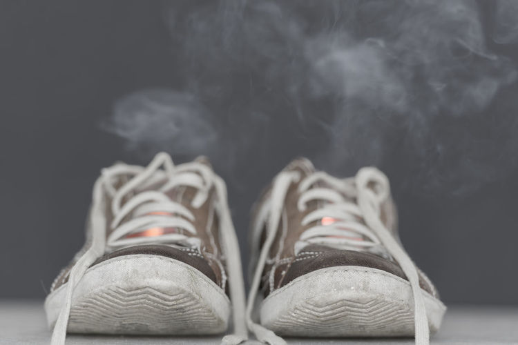 Smoke rise from canvas sneaker