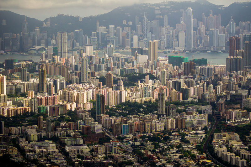 Panoramic high angle view of hong kong