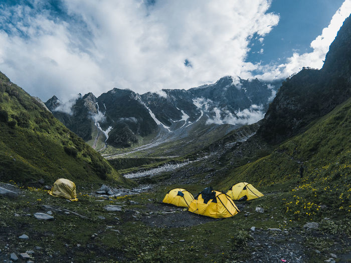 Camping among the mountains in himalayas