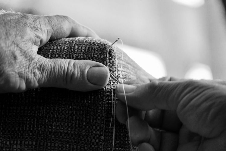 Close-up of hands working