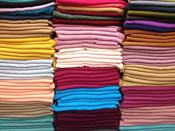 Full frame shot of multi colored fabrics at store
