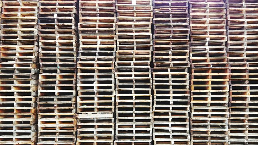 Full frame shot of wooden crates stack