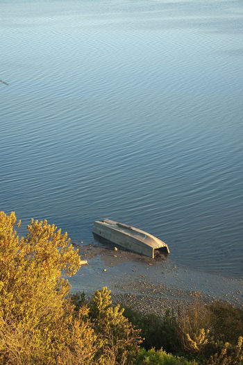 High angle view of boat on lake