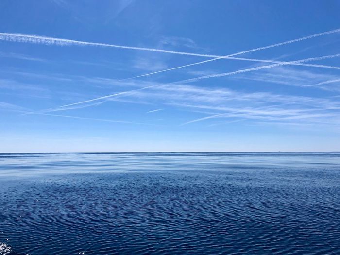 Scenic view of sea against blue sky