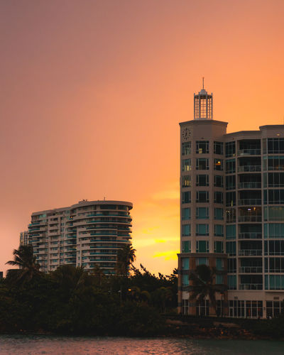 Sunset sky with buildings in the city coast of condado puerto rico