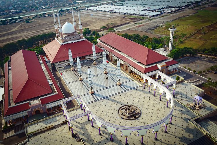 High angle view of mosque in city