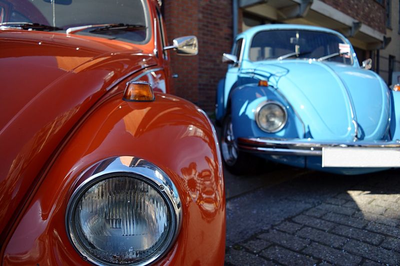 View of vintage cars on street