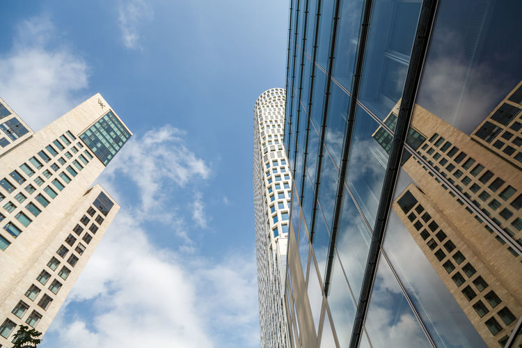 Low angle view of skyscrapers against sky