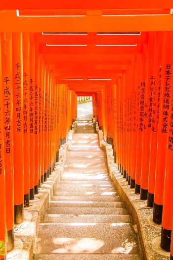 Torii gates on empty staircase at hie shrine