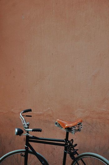 Bicycle leaning against wall