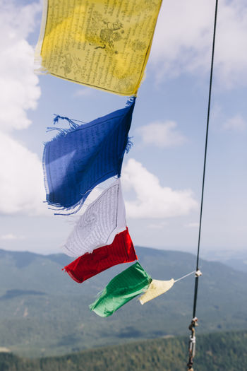 Tibetan mountain flags blowing in the wind