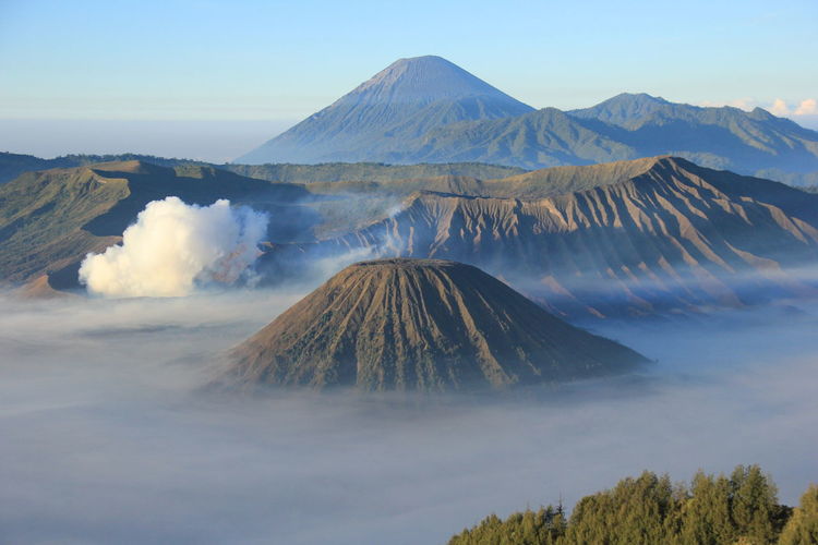 View of volcanic mountain range