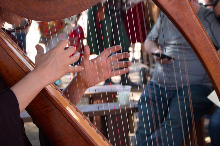 Close-up of person playing string instrument