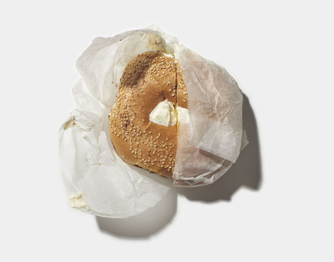 Toasted sesame bagel with cream cheese