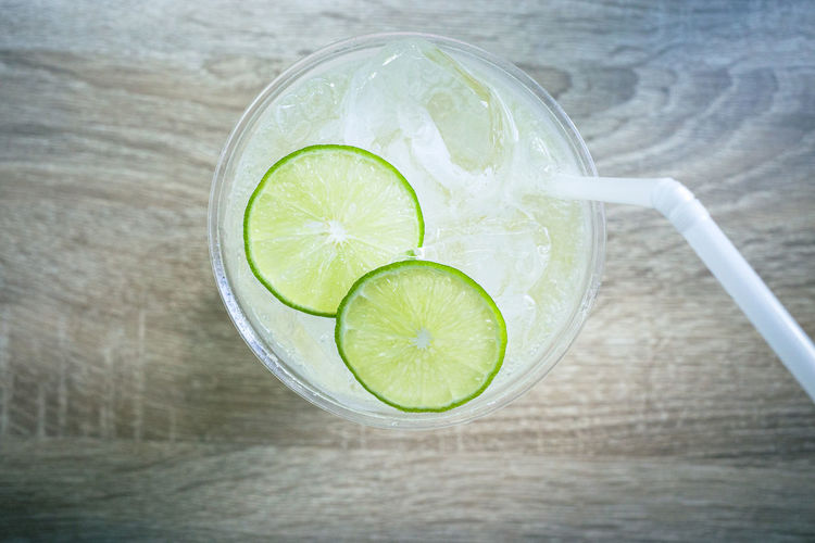 High angle view of drink on table
