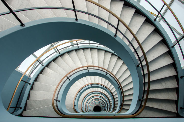 High angle view of spiral staircase in building