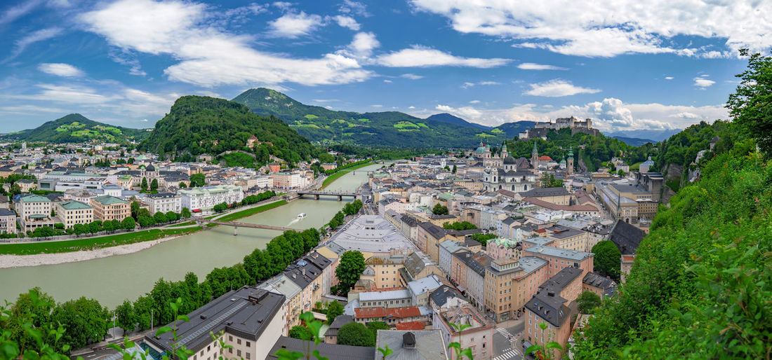 High angle view of townscape against sky