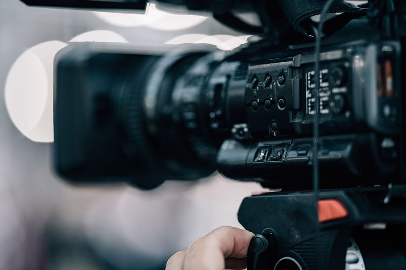 Camera at a live media conference.