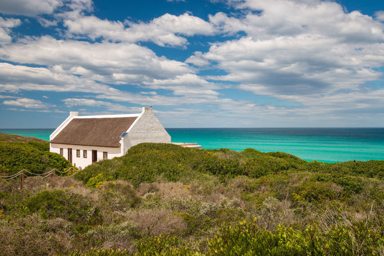 Scenic view of old cape dutch style house at beautiful de hoop nature reserve, south africa