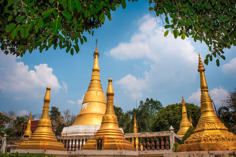 Panoramic view of pagoda against sky