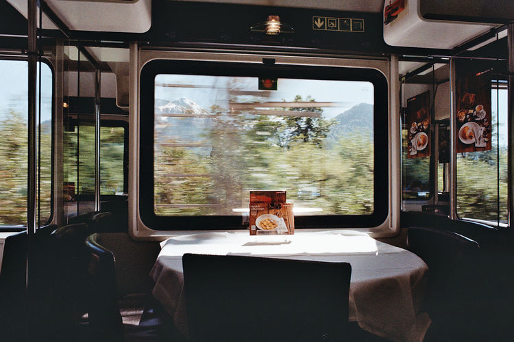 Interior of train window seat