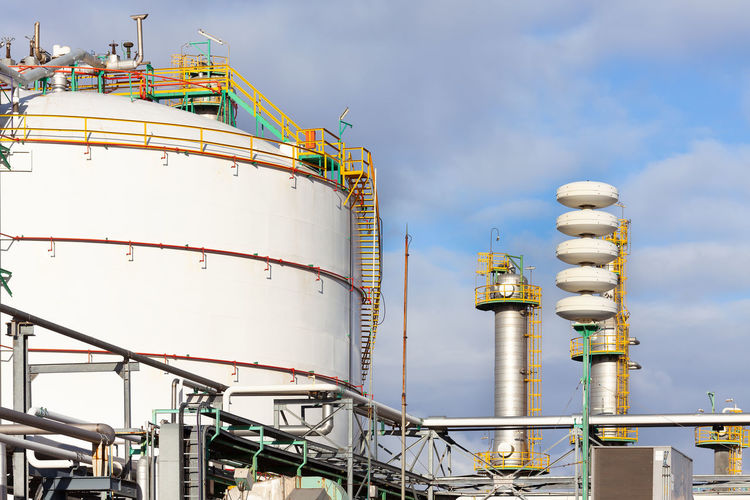 Storage tank of a gas refinery plant.
