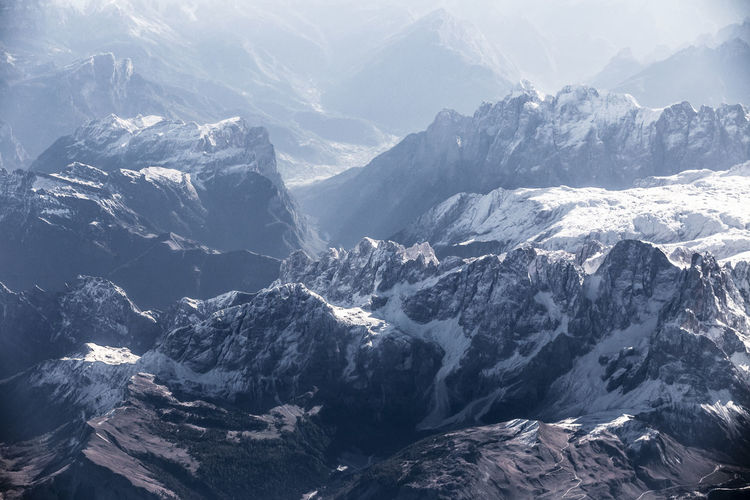 Scenic view of mountains during winter