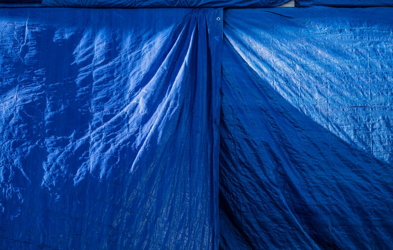 Full frame shot of blue tarpaulin