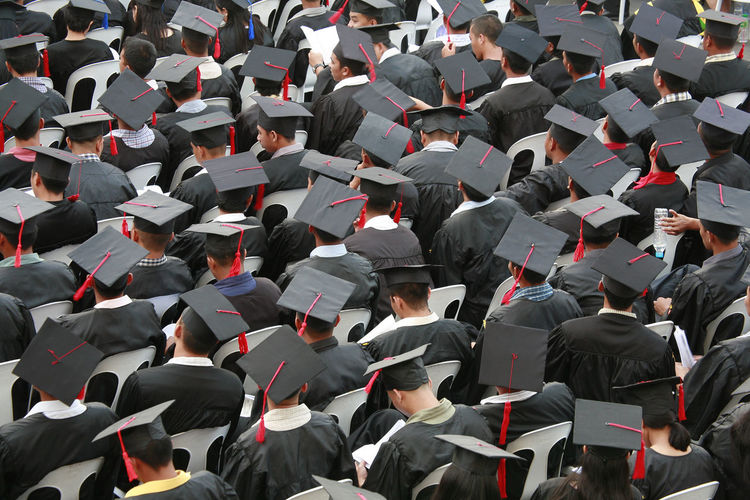 High angle view of students at graduation