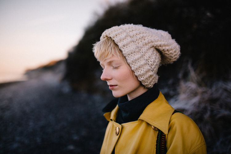 Adult Adults Only Blond Hair Business Finance And Industry Close-up Day Gespensterwald Headshot Human Body Part Knit Hat Nienhagen Germany One Person Outdoors People Real People Sky Sunset Warm Clothing Young Adult