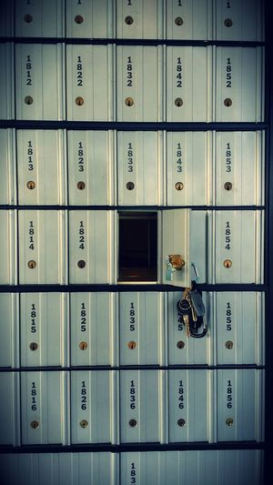 Close-up of keys on open locker