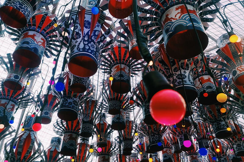 Low angle view of lanterns hanging in market