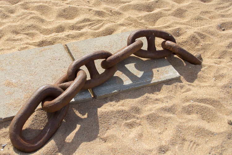 High angle view of chain on sand