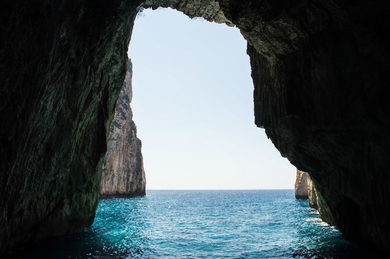 Scenic view of ocean from cave