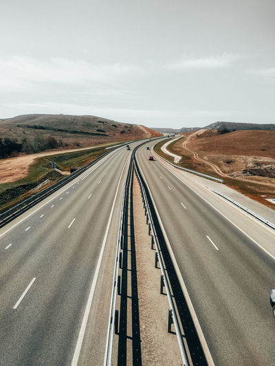 High angle view of highway against sky