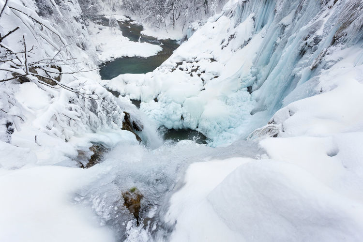 Frozen waterfalls on plitvice lakes np