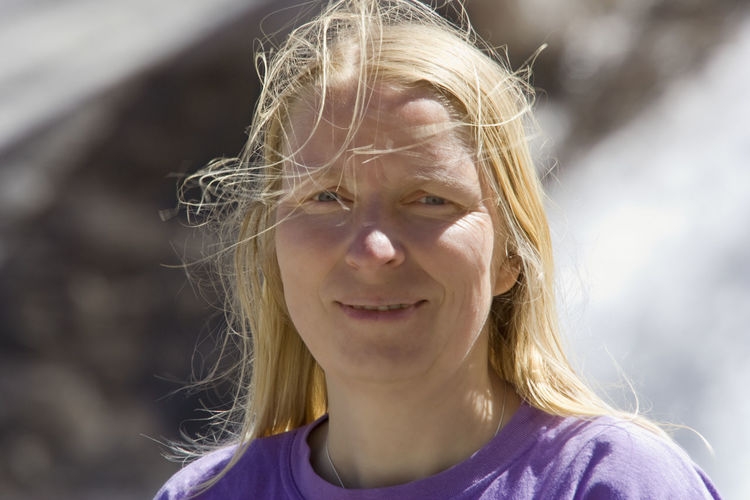 Close-up portrait of woman on sunny day at banff national park